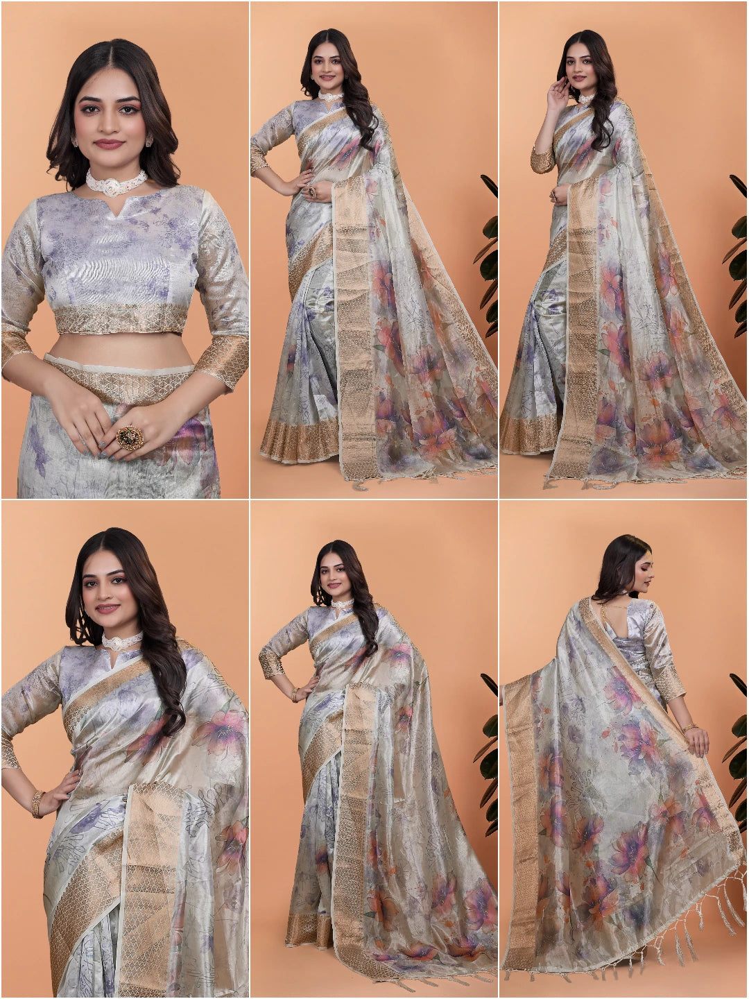 Off White Zari Weaving Saree collage – Kalyanja KS356