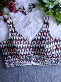 Off White Ajarakh Cotton Printed Blouse