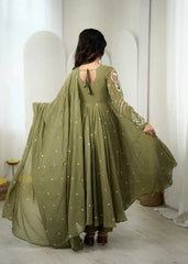 Olive Green Anarkali Suit Back View Dori Tie-Up Open Back – KU246