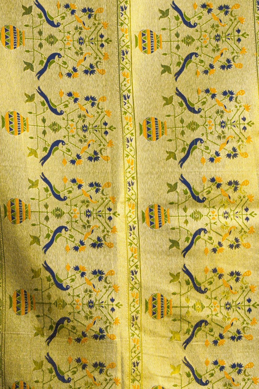 Olive Green Tissue Silk Saree close-up – KS380