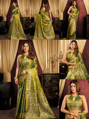 Olive Green Jacquard Weaving Saree collage – KS380 Kalyanja