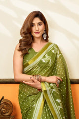 Olive Green Jacquard Weaving Saree – Side View KS365