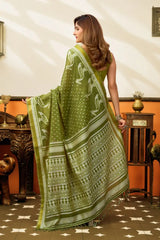 Olive Green Jacquard Weaving Saree – Pallu Detail KS365