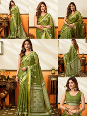 Olive Green Jacquard Weaving Saree – All Angles Collage KS365