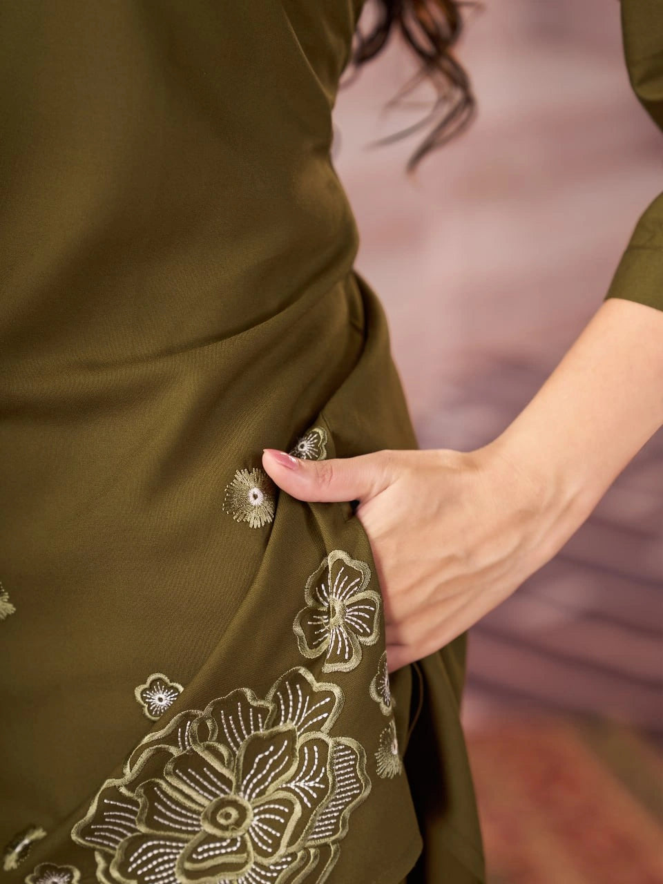 olive green multi thread embroidered coord set kalyanja kc13 full body front