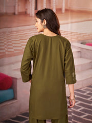 olive green multi thread embroidered coord set kalyanja kc13 back view upper body