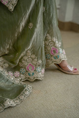 Olive Green Sequins Embroidered Suit KU253 kurta hem border embroidery