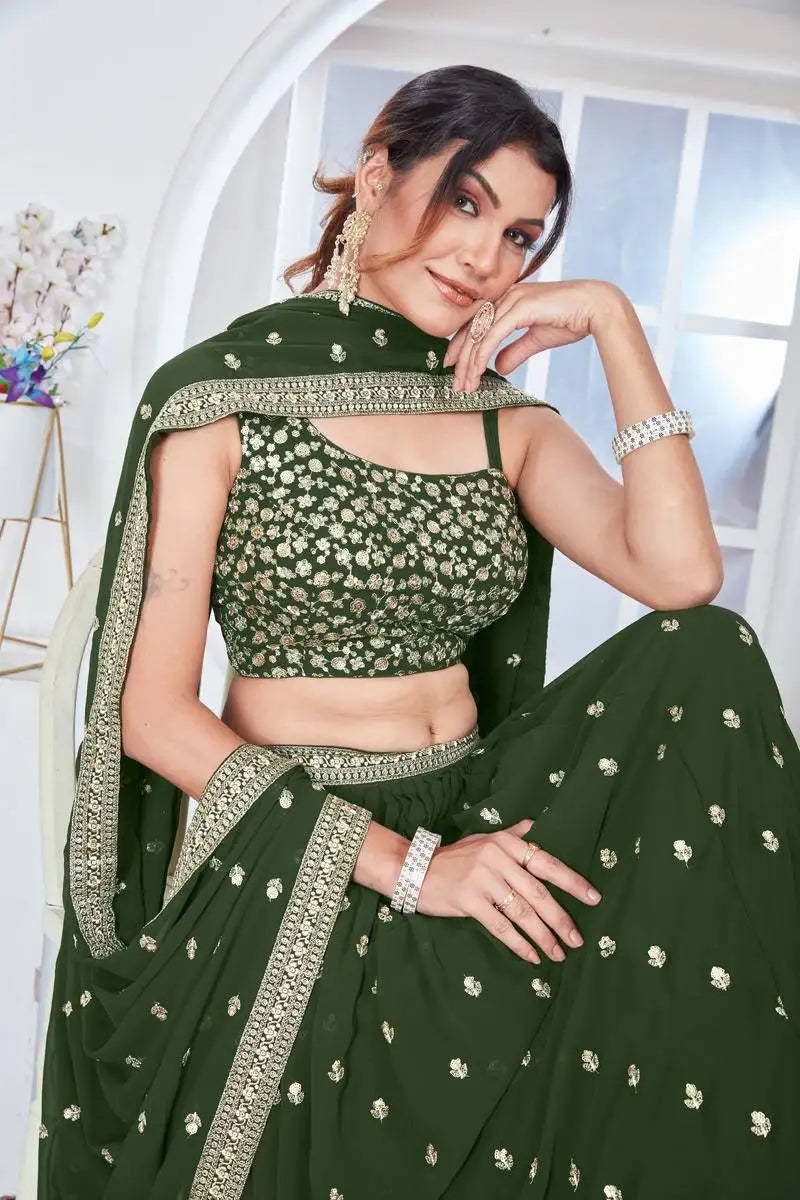 Olive Green Sequins Embroidered choli close-up detail – Kalyanja KL164