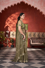 Olive Green Thread Embroidered Saree Festive | Butterfly Net | KS388 | Kalyanja