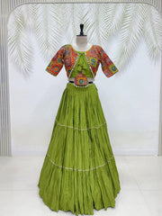 Olive Green Thread Sequins Lehenga product display front – KL179 Kalyanja
