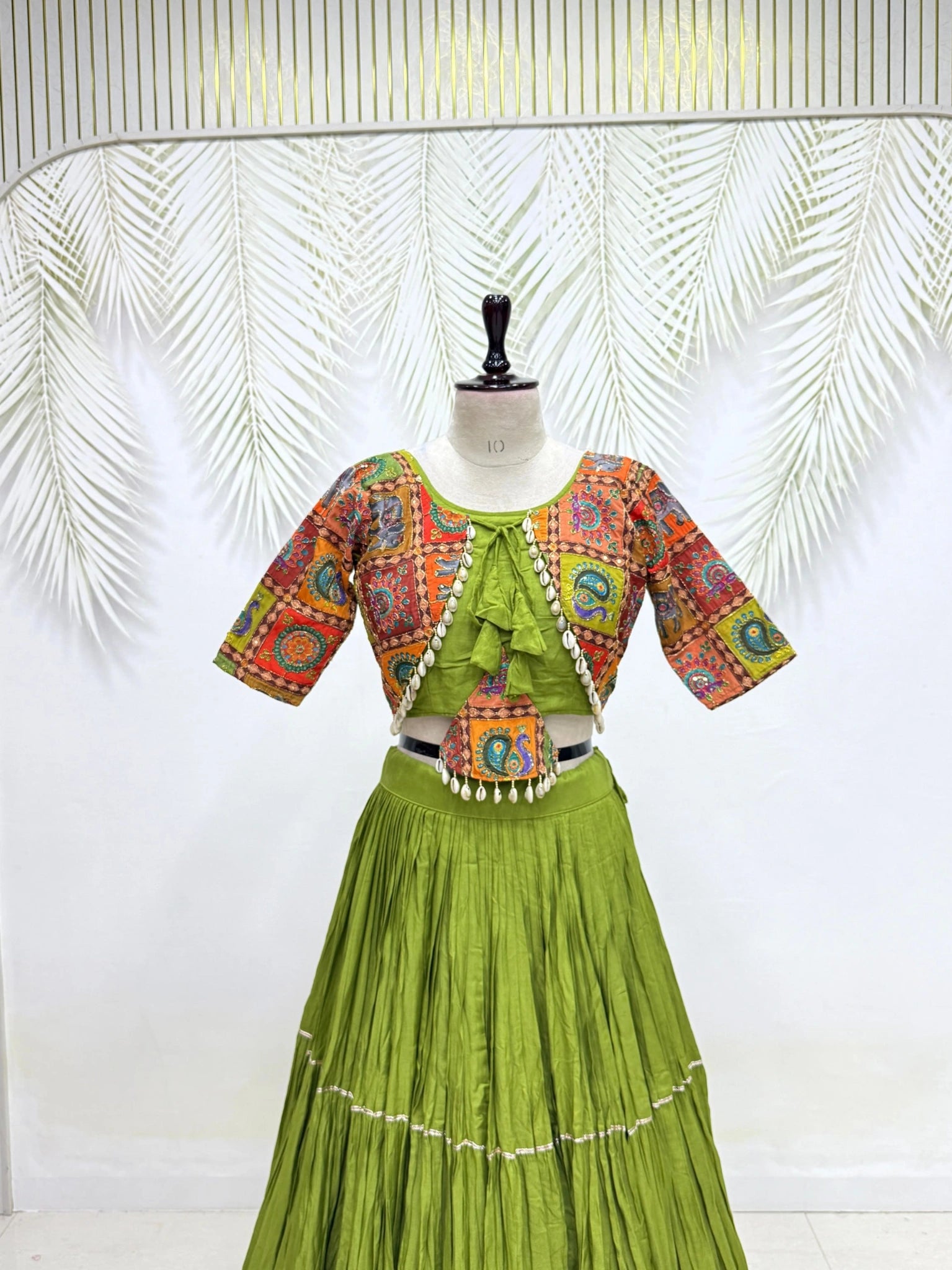 Olive Green Lehenga Kodi Handwork detail view – Thread Sequins KL179 Kalyanja
