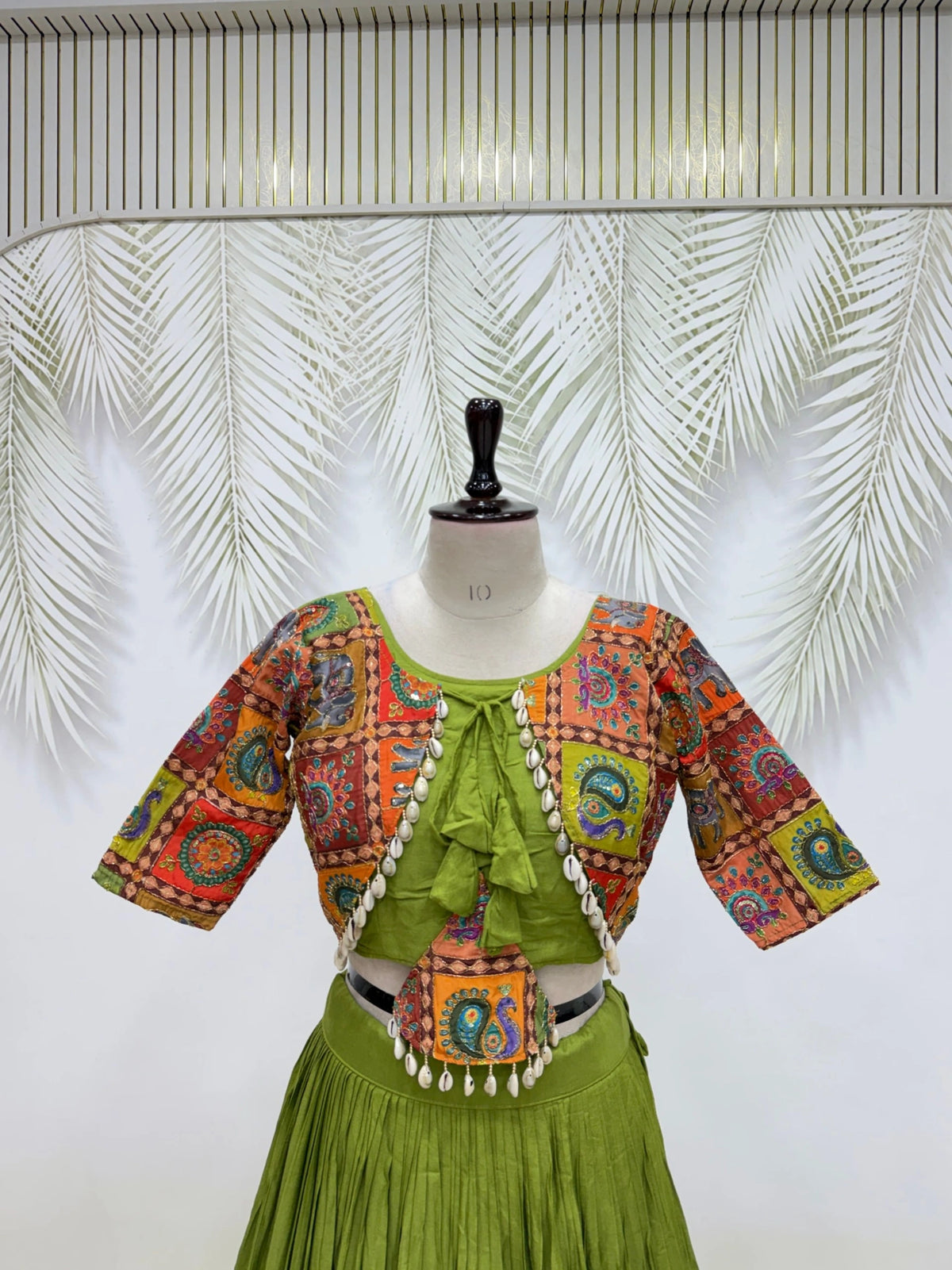 Olive Green Cotton Blend Lehenga product detail – Position Print KL179 Kalyanja