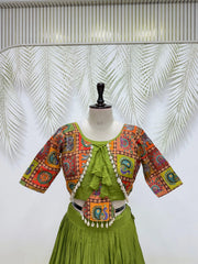 Olive Green Cotton Blend Lehenga product detail – Position Print KL179 Kalyanja