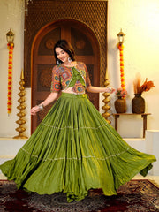 Olive Green Thread Sequins Lehenga spinning flair – Position Print Kodi Handwork KL179