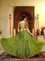 Olive Green Thread Sequins Lehenga back view lace-up choli – KL179 Kalyanja