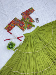 Olive Green Thread Sequins Position Print Lehenga full length – KL179 Kalyanja