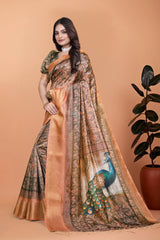 Olive Green Zari Weaving Saree Full Front Different Angle | Kalyanja KS360