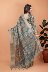 Olive Green Zari Weaving Saree – Portrait Close Up KS370