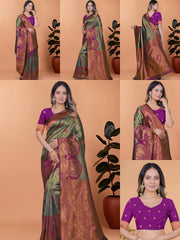 Olive Green Zari Weaving Saree – all angles – KS396