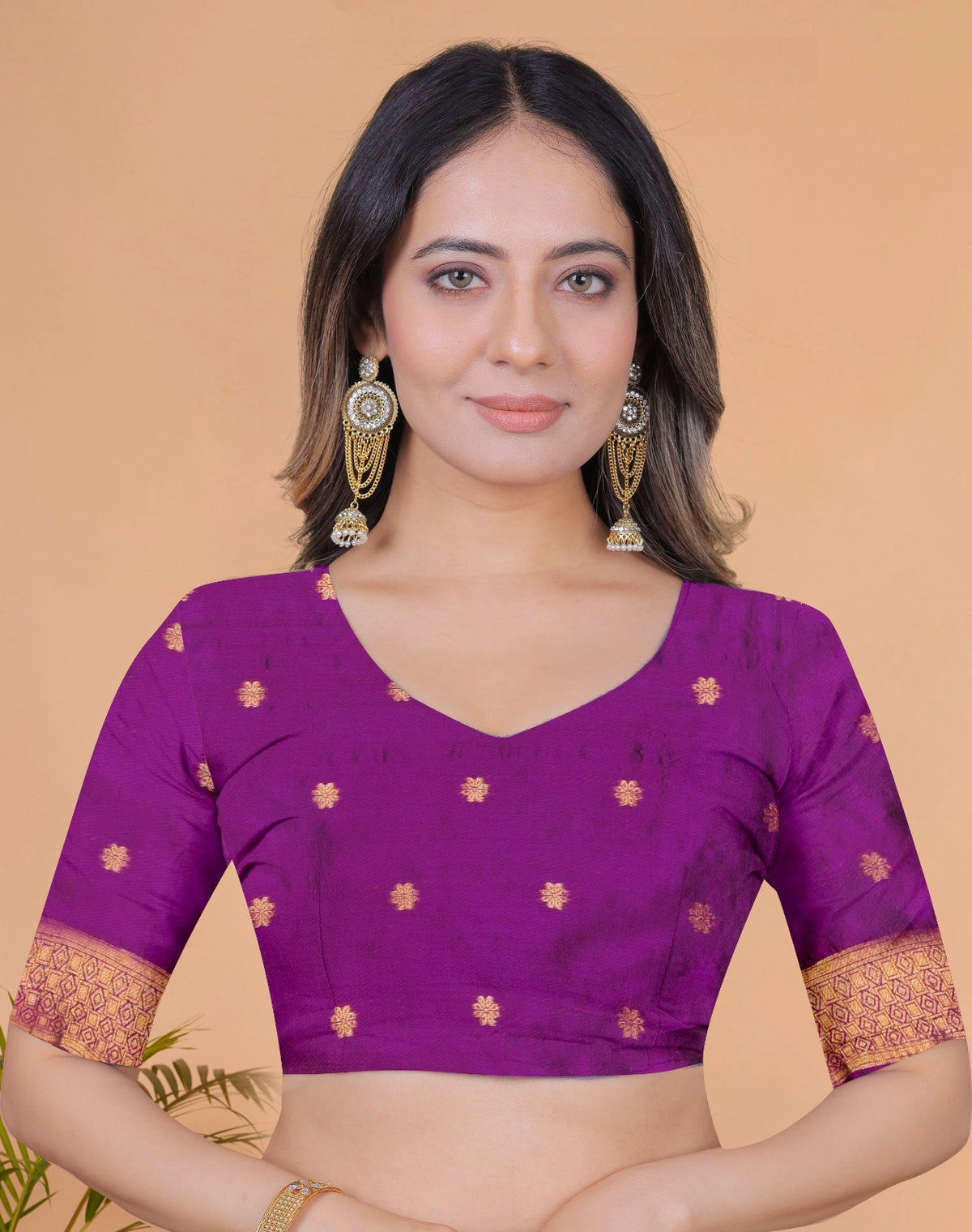 Olive Green Zari Weaving Saree – blouse piece detail – KS396