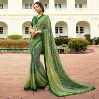 Olivine Jacquard Work Georgette Silk Saree