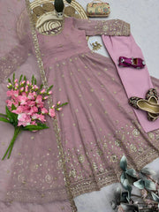 Onion Pink Sequins Embroidered Suit Second Pose with Dupatta