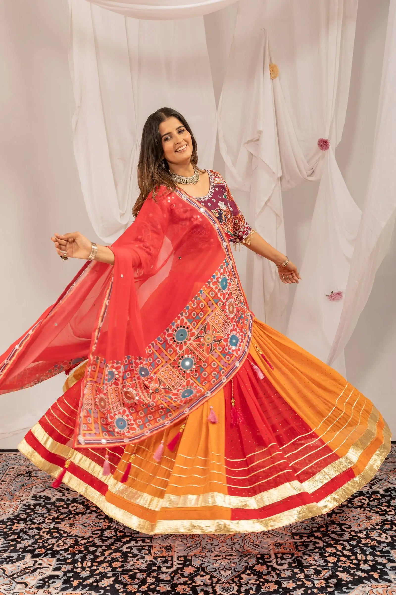 Orange and Red Lehenga 4 Meter Flair Twirl Kalyanja KL175