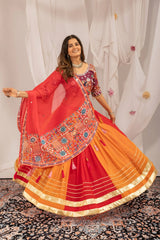 Orange and Red Lehenga Flare Dancing Kutchi Design KL175