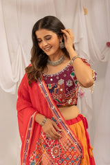 Orange and Red Lehenga Embroidered Choli Detail KL175