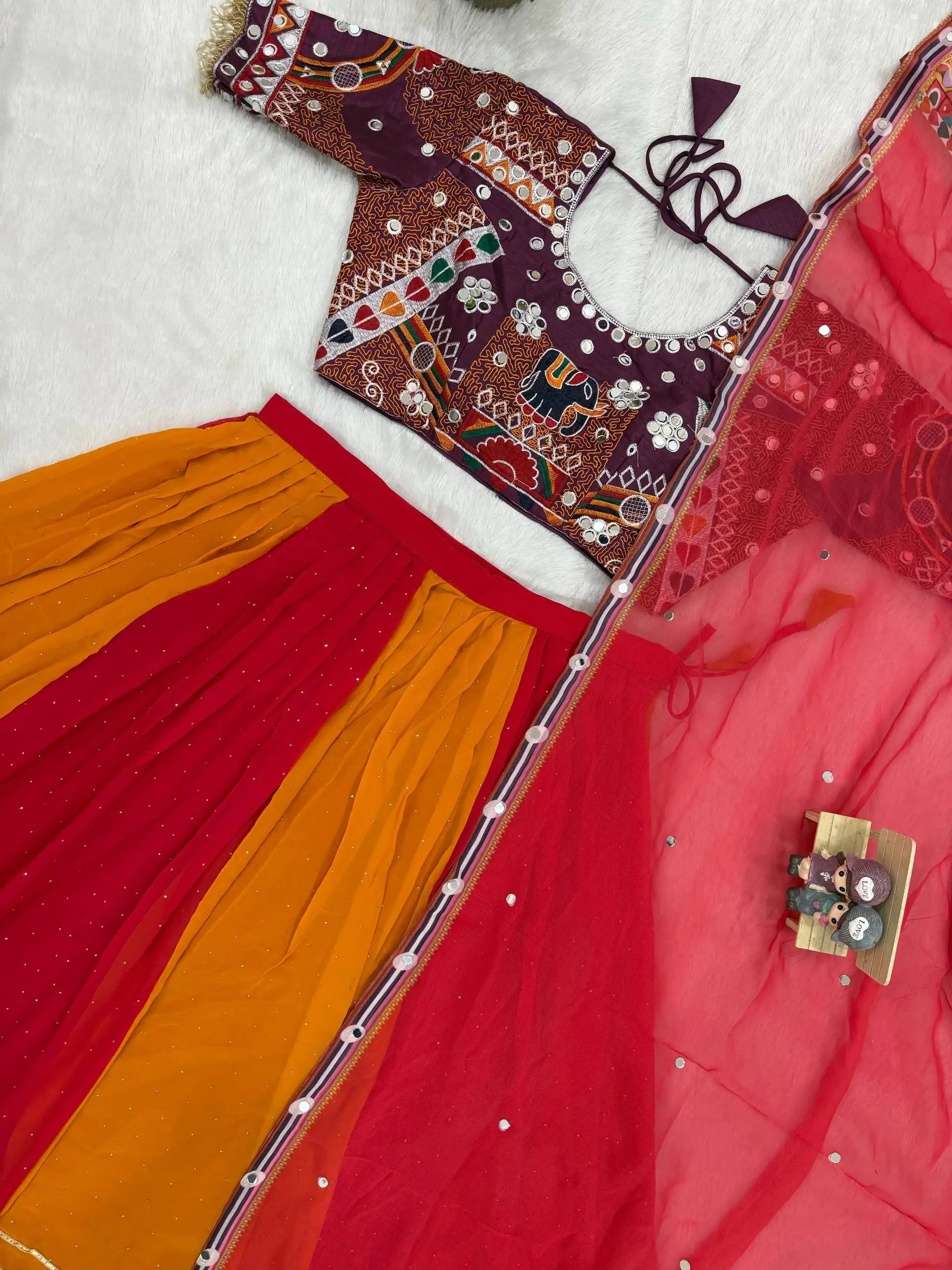 Kutchi Embroidered Choli Mirror Work Flat Lay KL175