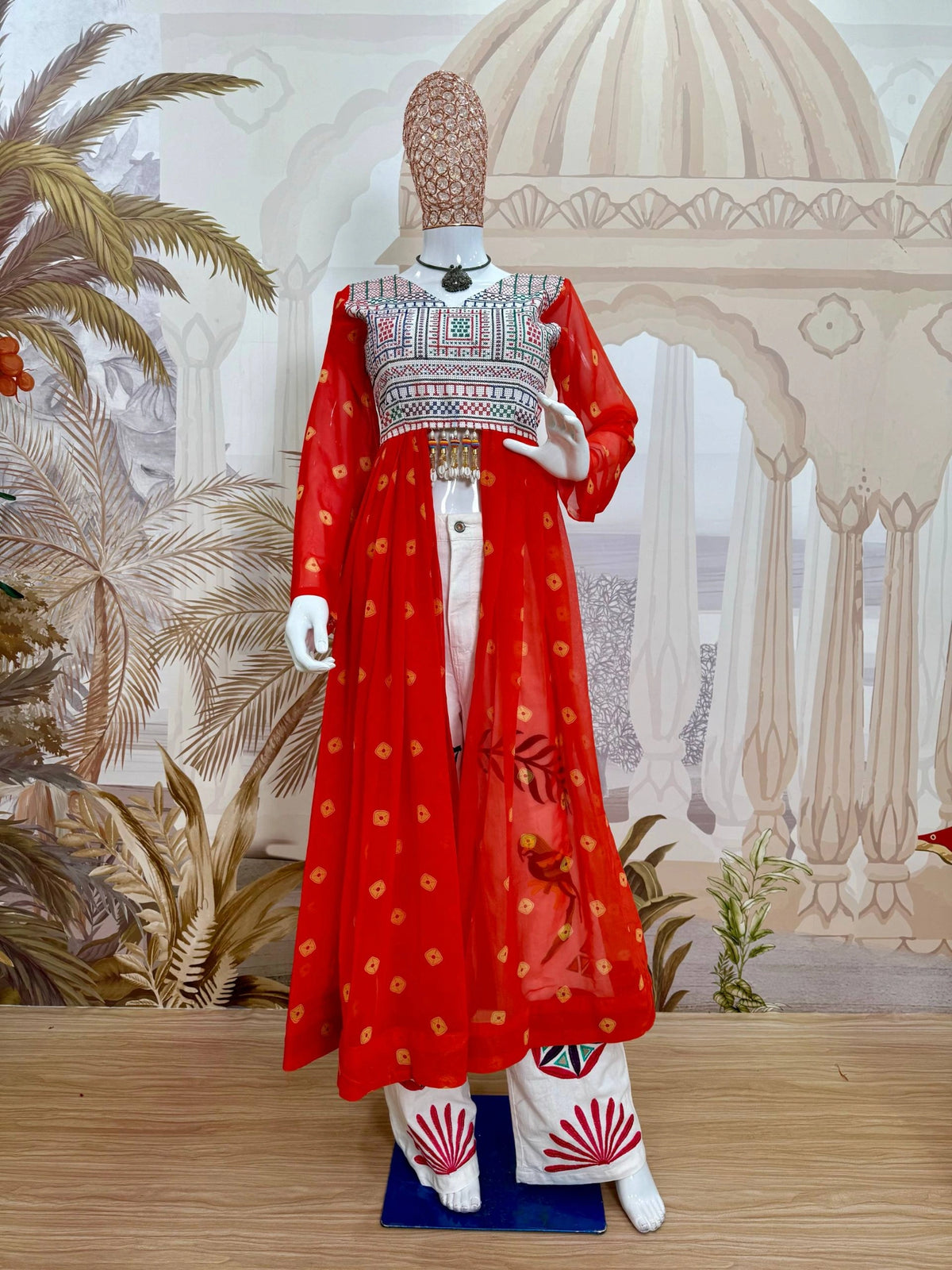 Orange Embroidered Coord Set Model Full Length Kalyanja KC17