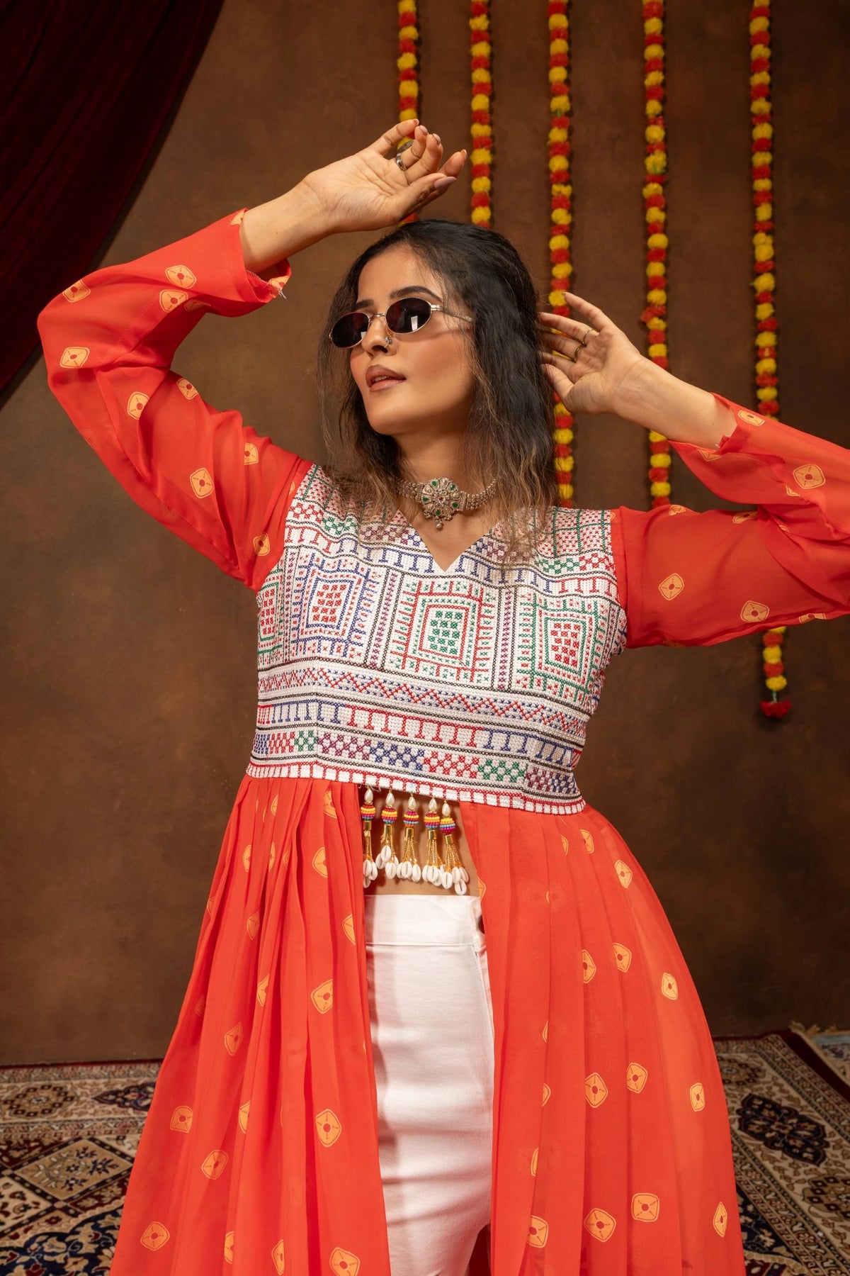 Faux Georgette Shrug Embroidered Yoke Close Up Kalyanja KC17