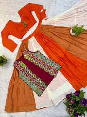 Orange Embroidered Lehenga Set Flat Lay All Pieces - Kalyanja KL193