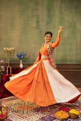 Orange Mirror Work Lehenga Twirl Dance Pose - Kalyanja KL193