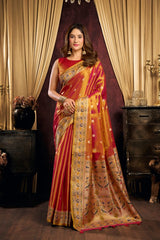 Orange Jacquard Weaving Saree full front – KS380