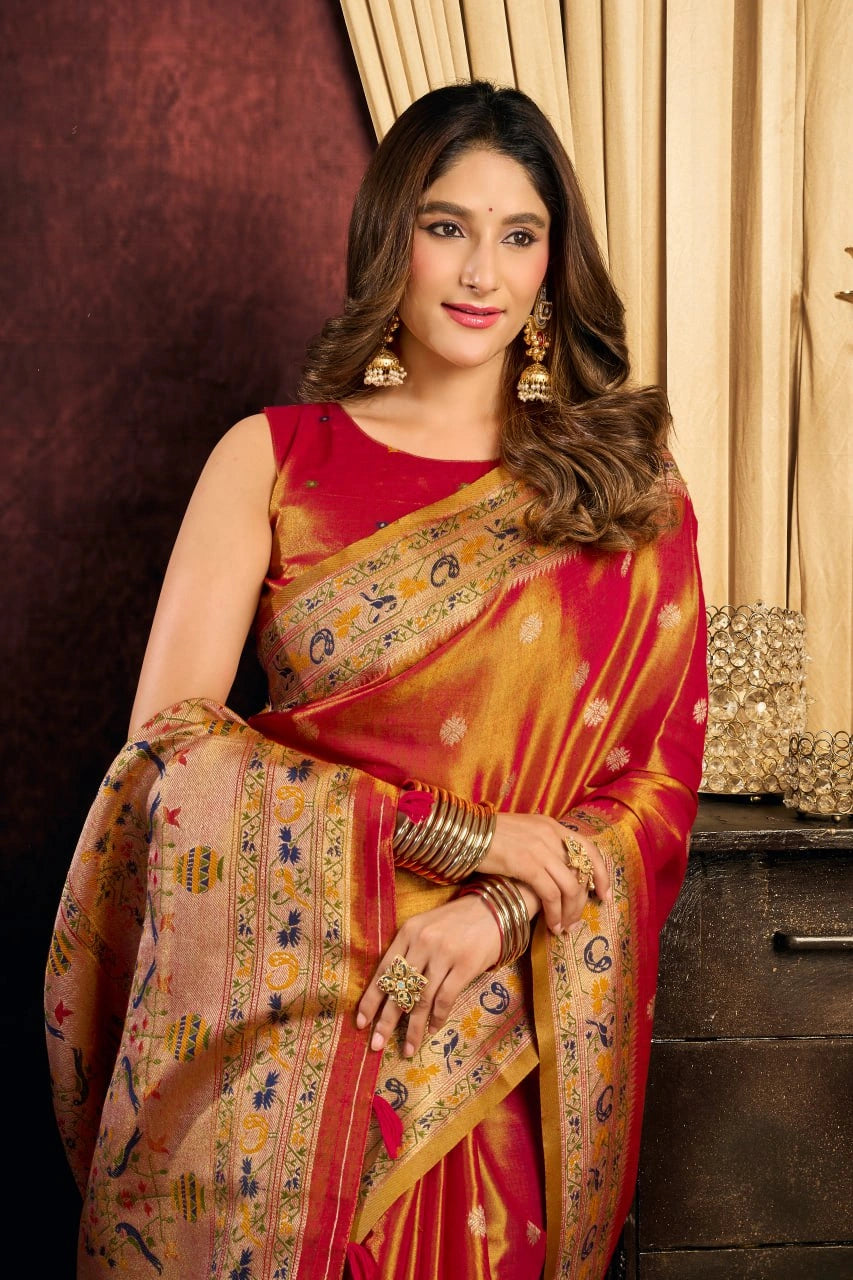 Orange Jacquard Saree pallu weave – KS380