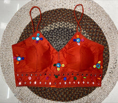 Orange Kodi with Mirror Work Blouse – Kalyanja KB46