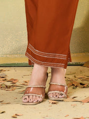 Orange Cotton Blend Coord Set – Pant Hem Border Detail – KC11