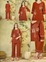 Orange Multi Thread Embroidered Coord Set – Multi Panel Collage – KC11