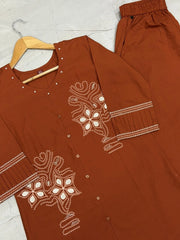 Orange Coord Set – Flat Lay Hanger View – Cotton Blend – KC11