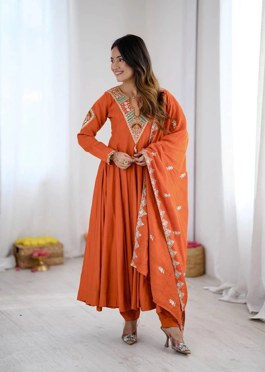 Orange Sequins Embroidered Suit elegant model look KU262 Kalyanja