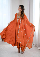 Orange Sequins Embroidered Suit occasion wear KU262 Kalyanja