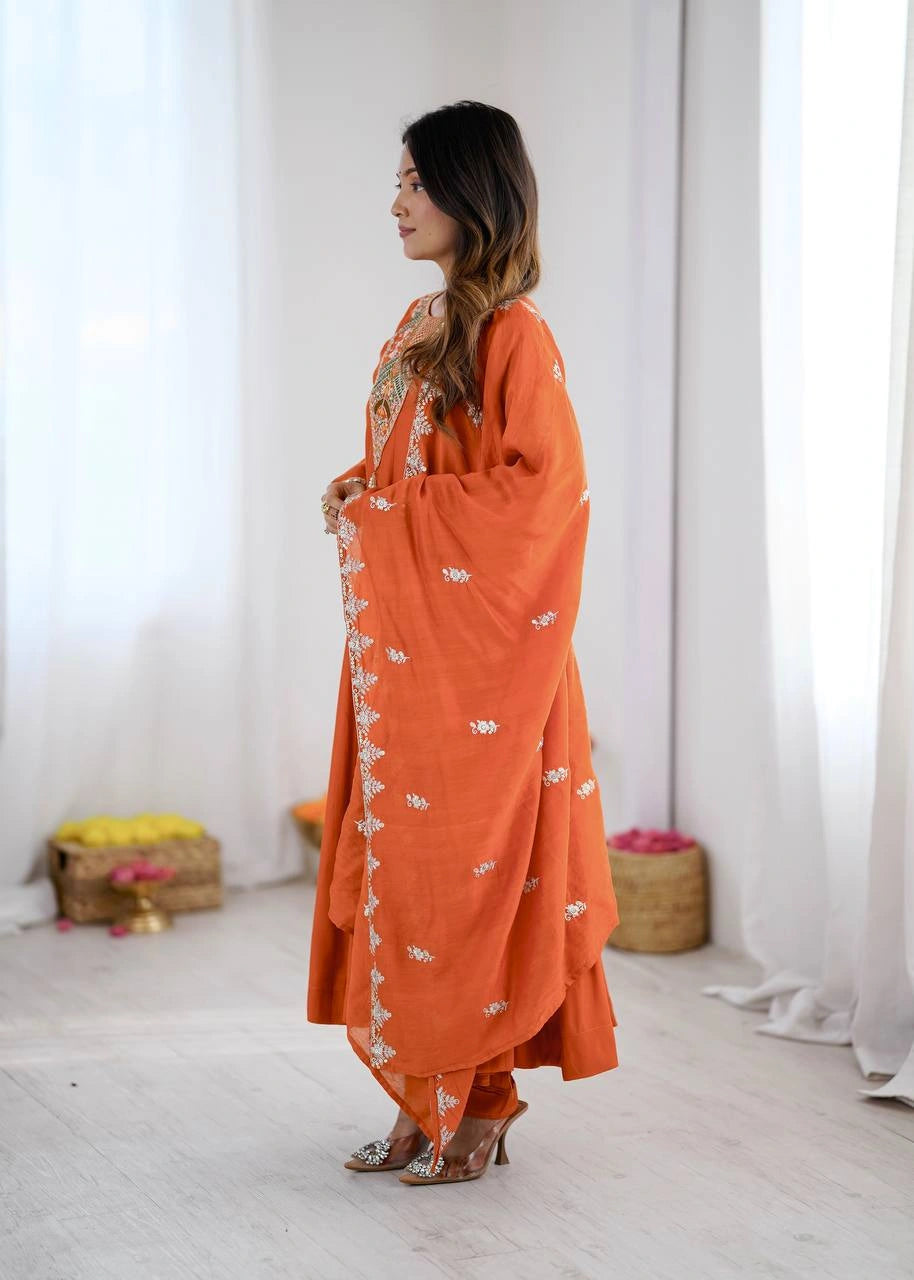 Orange Sequins Embroidered Suit wedding function wear KU262 Kalyanja