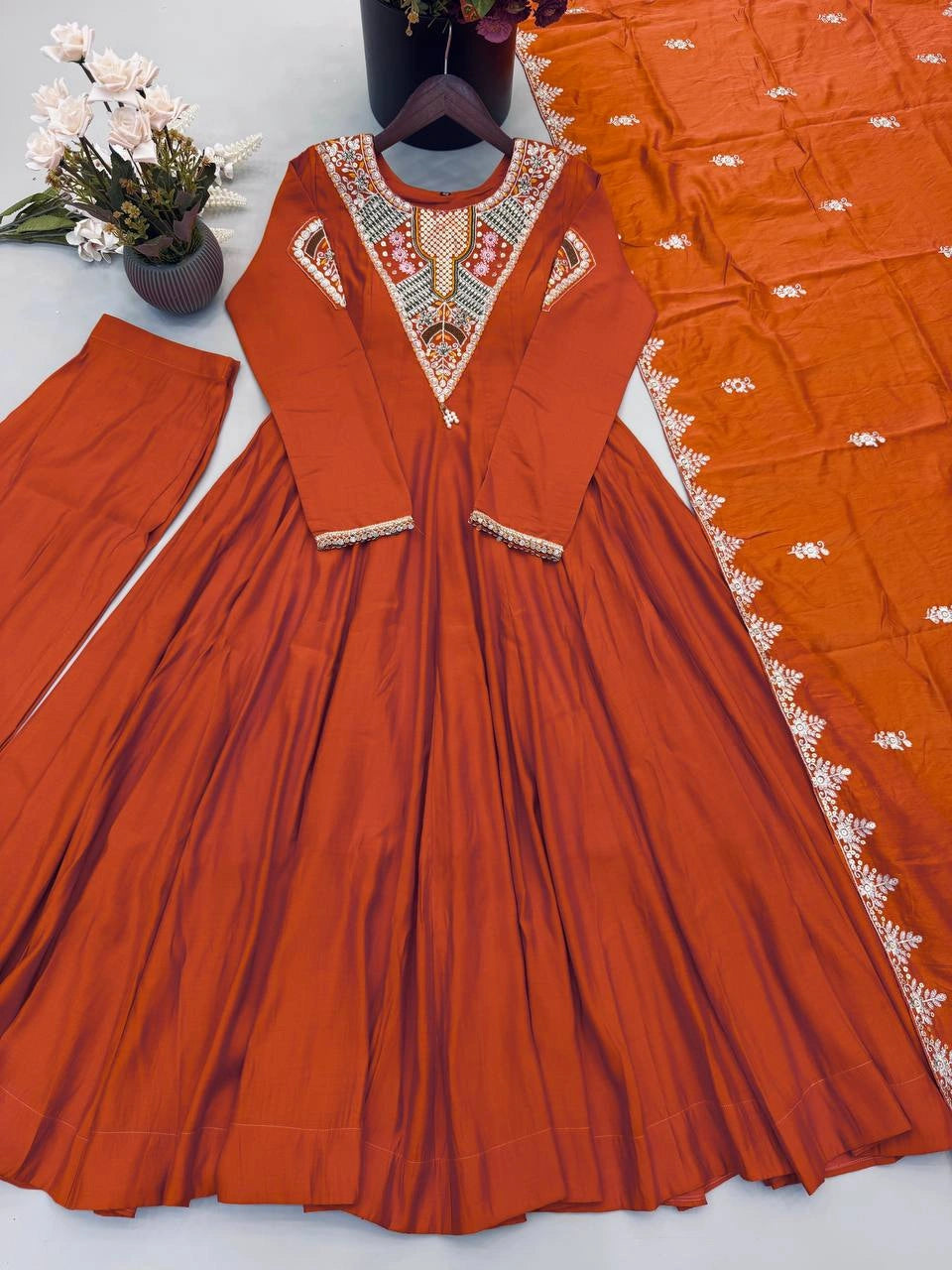 Orange Sequins Embroidered Suit sangeet outfit KU262 Kalyanja