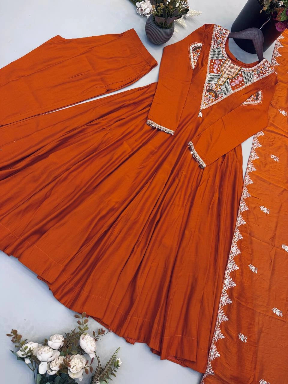 Orange Sequins Embroidered Suit festival wear KU262 Kalyanja