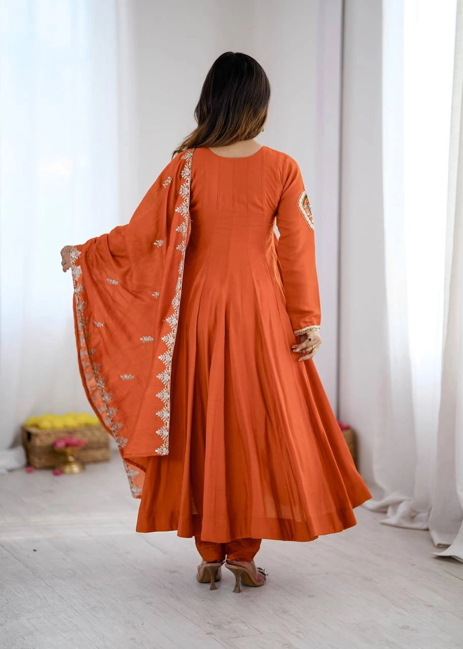 Orange Sequins Embroidered Suit back view covered KU262 Kalyanja