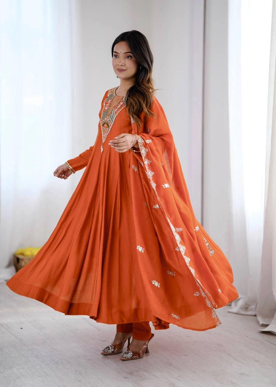 Orange Sequins Embroidered Suit twirl movement shot KU262 Kalyanja