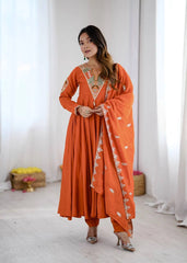 Orange Sequins Embroidered Suit model pose KU262 Kalyanja