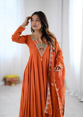 Orange Sequins Embroidered Suit model shot KU262 Kalyanja