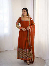 Orange Sequins Embroidered Suit – Anarkali Faux Blooming